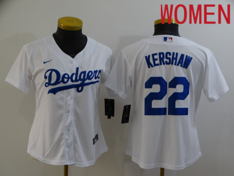 Women Los Angeles Dodgers #22 Kershaw White Game Nike 2021 MLB Jersey